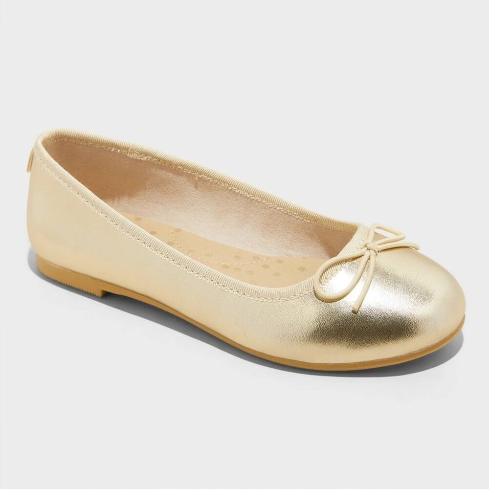 Cat & Jack Kids' Diana Slip-on Ballet Flats Gold 3 Memory Foam Closed Round Toe